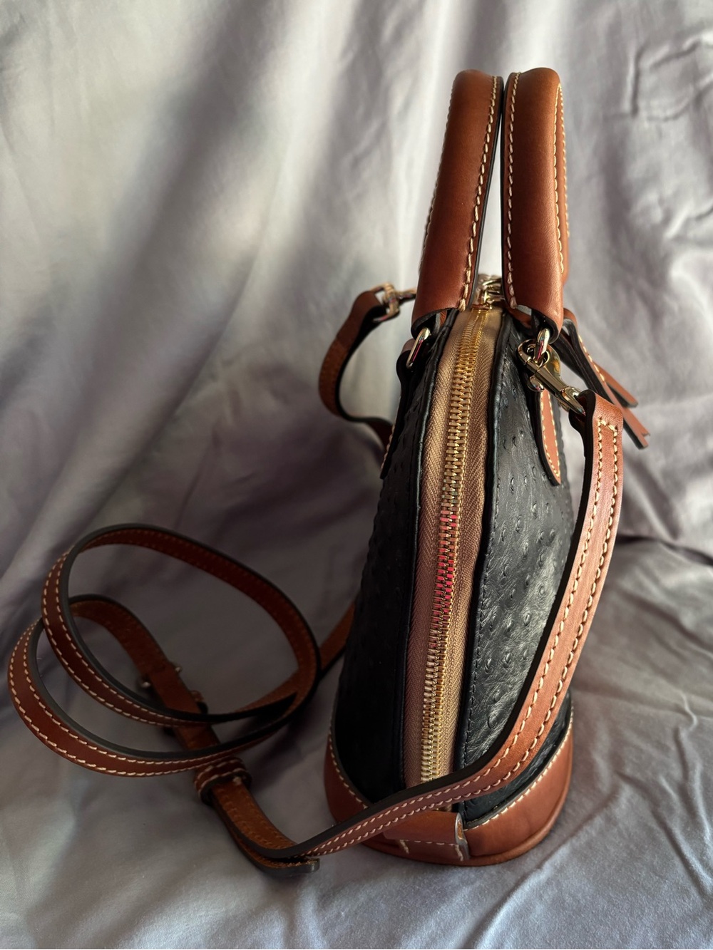 Dooney & Bourke Ostrich Bitsy Bag Satchel-black - Picture 3 of 13